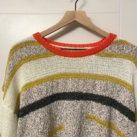 Mystree Multicolor Striped Drop-Shoulder Crewneck Sweater Size Small - Picture 3 of 14